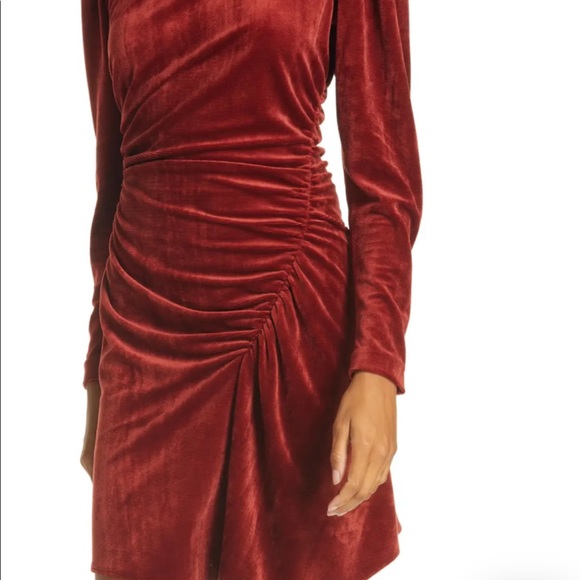 NWOT A.L.C. Marcel Long Sleeve Ruched Velvet Minidress in Sumac Sz 0 - Picture 3 of 12